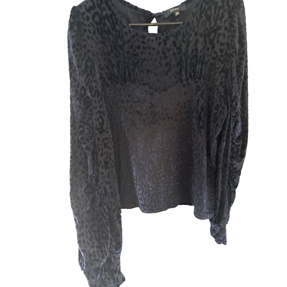 Eclair Navy Blue Burnout Velvet Leopard Print Blouse Top Large Whisigoth Witchy